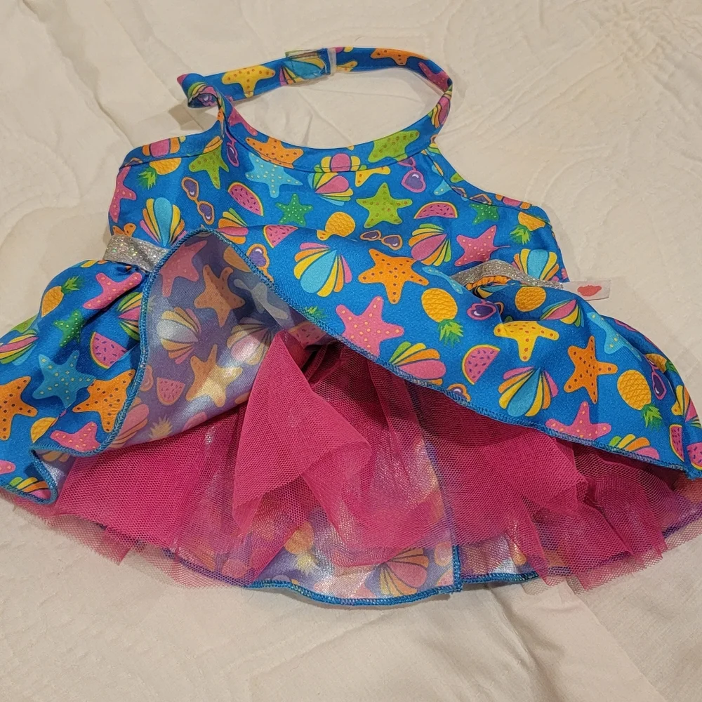 2021 Build A Bear Blue Tropical Summer Halter Dress with Tutu starfish shells